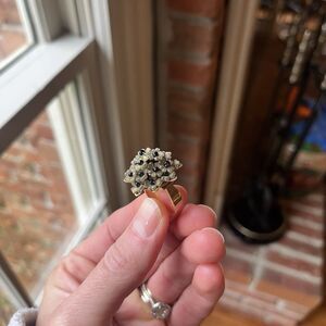 Colleen Toland Ring Gold Dogwood Black Bead Floral Bouquet Adjustable Gold Plate